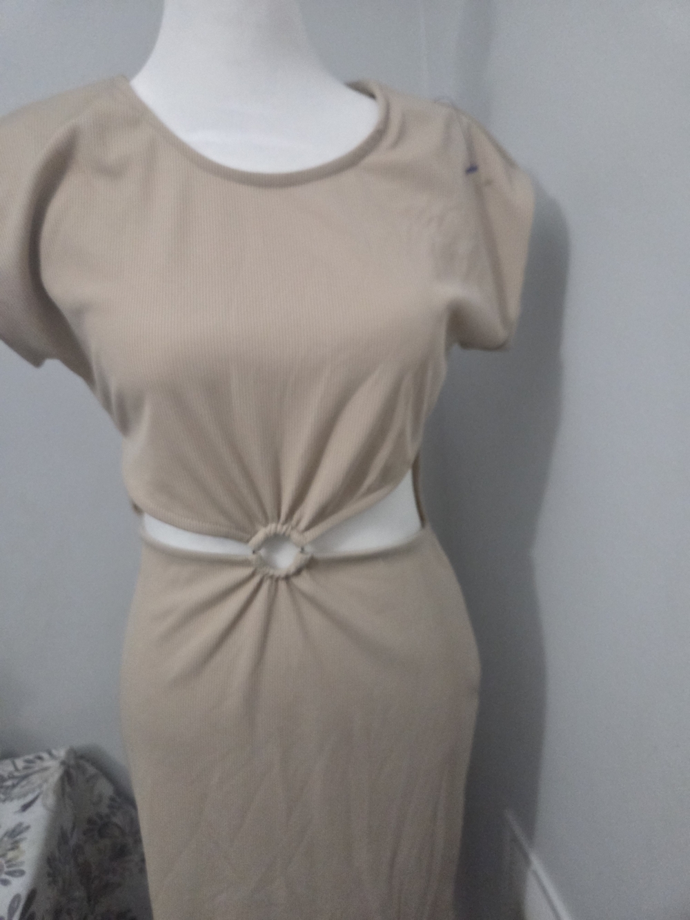 Always Beige Midi Dress with Ring Cutout